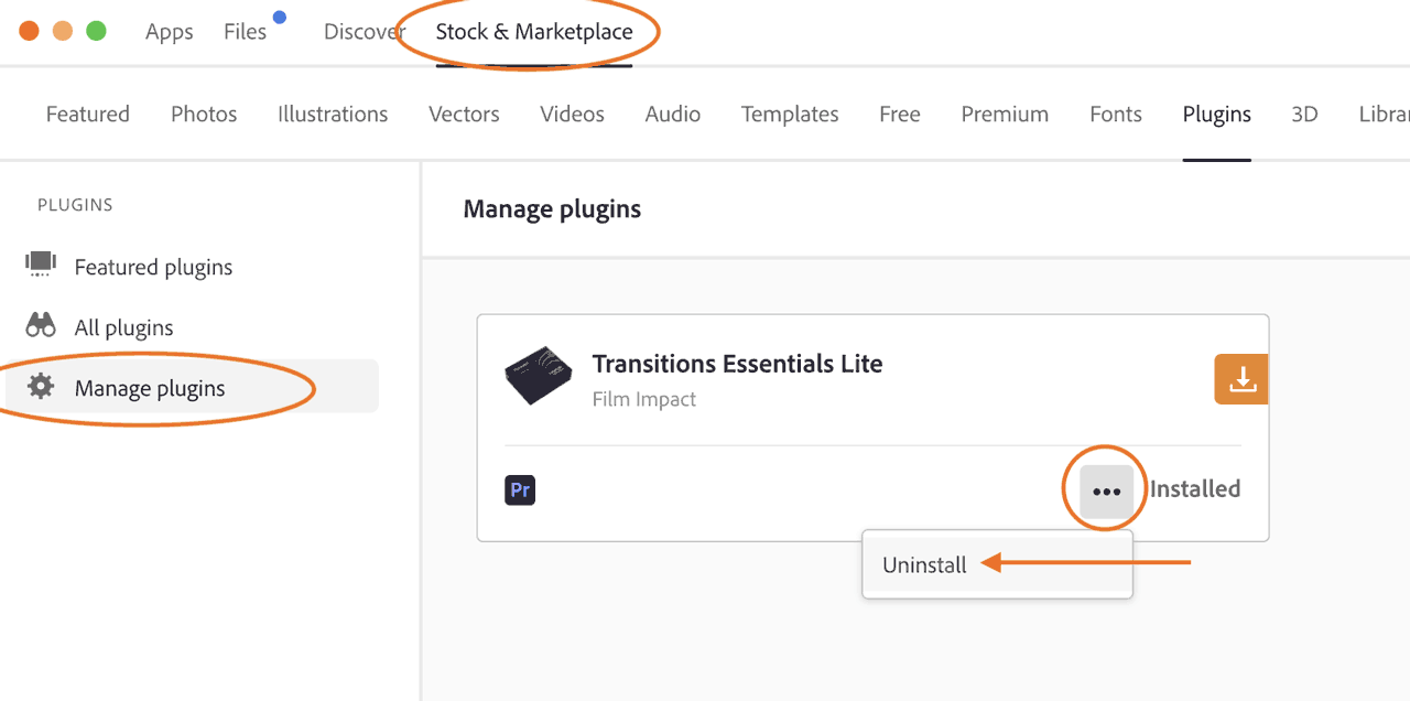 How to remove the Film Impact Essentials Lite transitions?